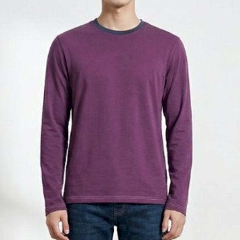 CLUB MONACO Long Sleeve T-shirt Tee Size S Crew Neck Purple Contrast Trim